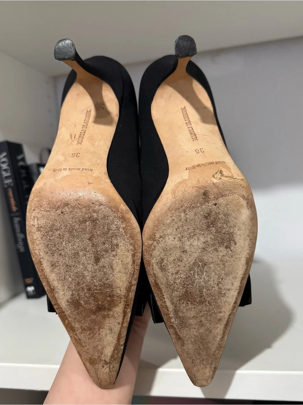 Manolo Blahnik Black Satin Bow Pointed Pumps